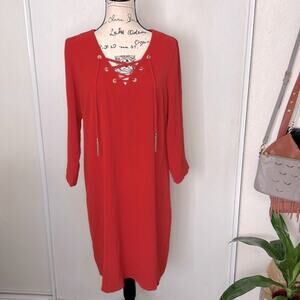 NWT! MSK Long Sleeve Boho Peasant Dress with Lace Up Bodice detail size 10